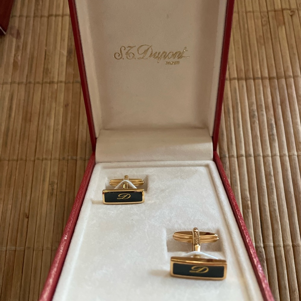 S.T. Dupont Cufflinks - Rectangle Shape Gold/Blac… - image 1